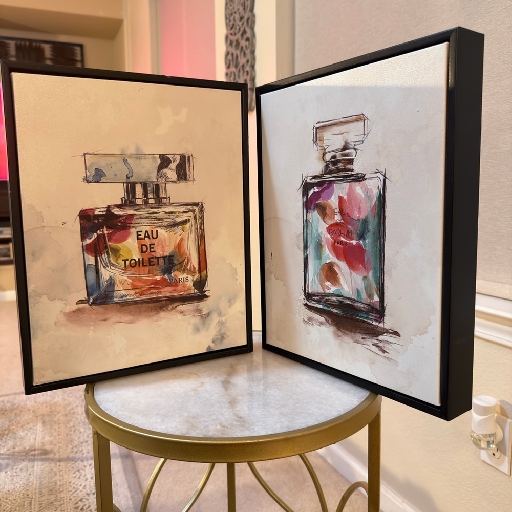 Pair of Framed Paris Perfume Bottle Art Prints Eau de Toilette & Eau de
Parfum